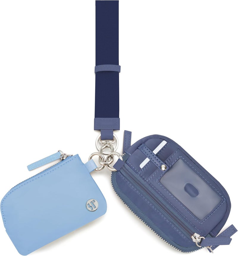 Sunpour Store Nylon Wristlet Wallets,Dual Pouch Keychain Wristlet Wallet,RFID Small Wallet With Coin Pouch,ID Window For Travel (Light Blue) - Image 1